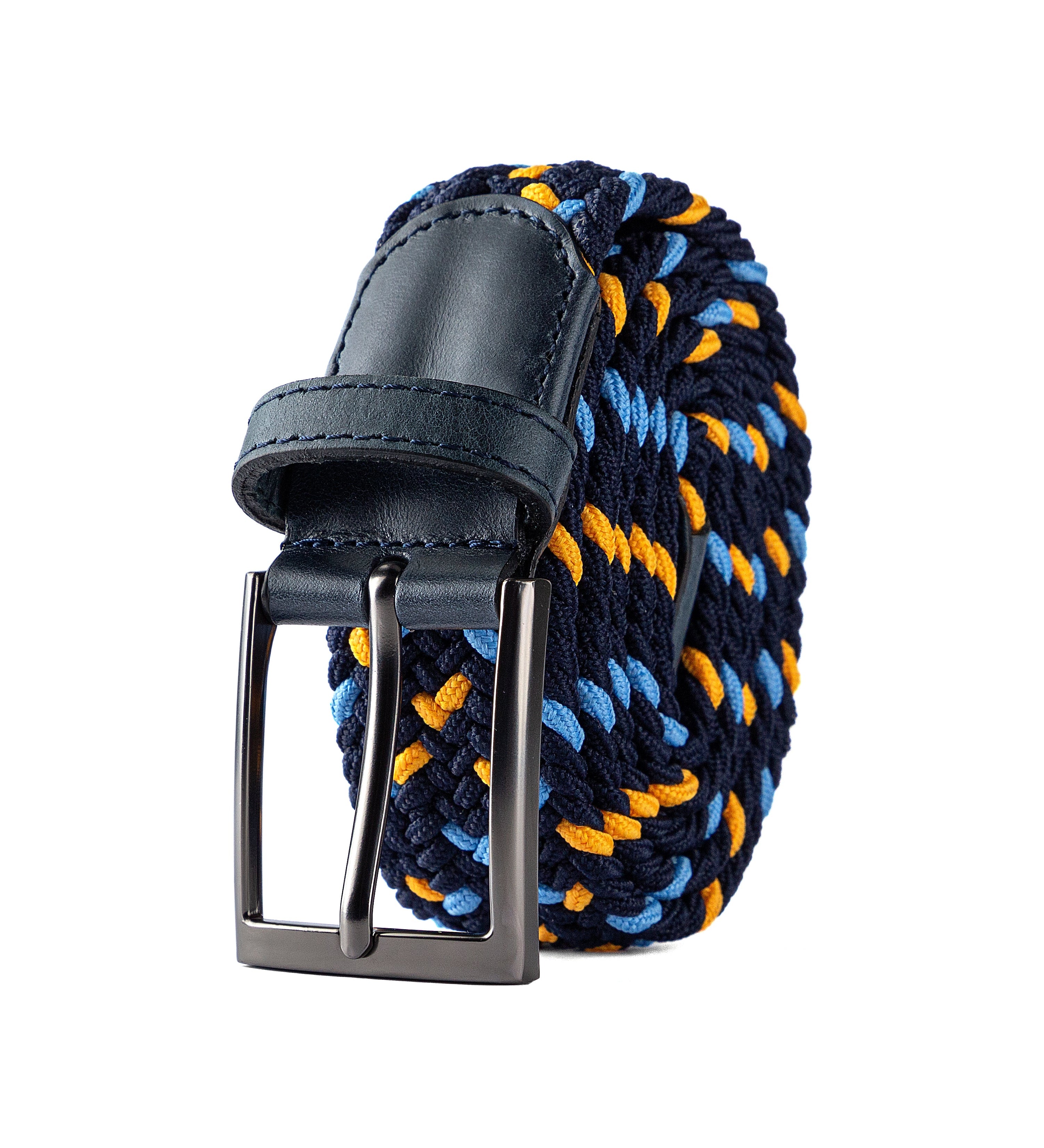 Cinturon trenzado azul y amarillo para hombre ideal para regalo, a oficina o un dia casual